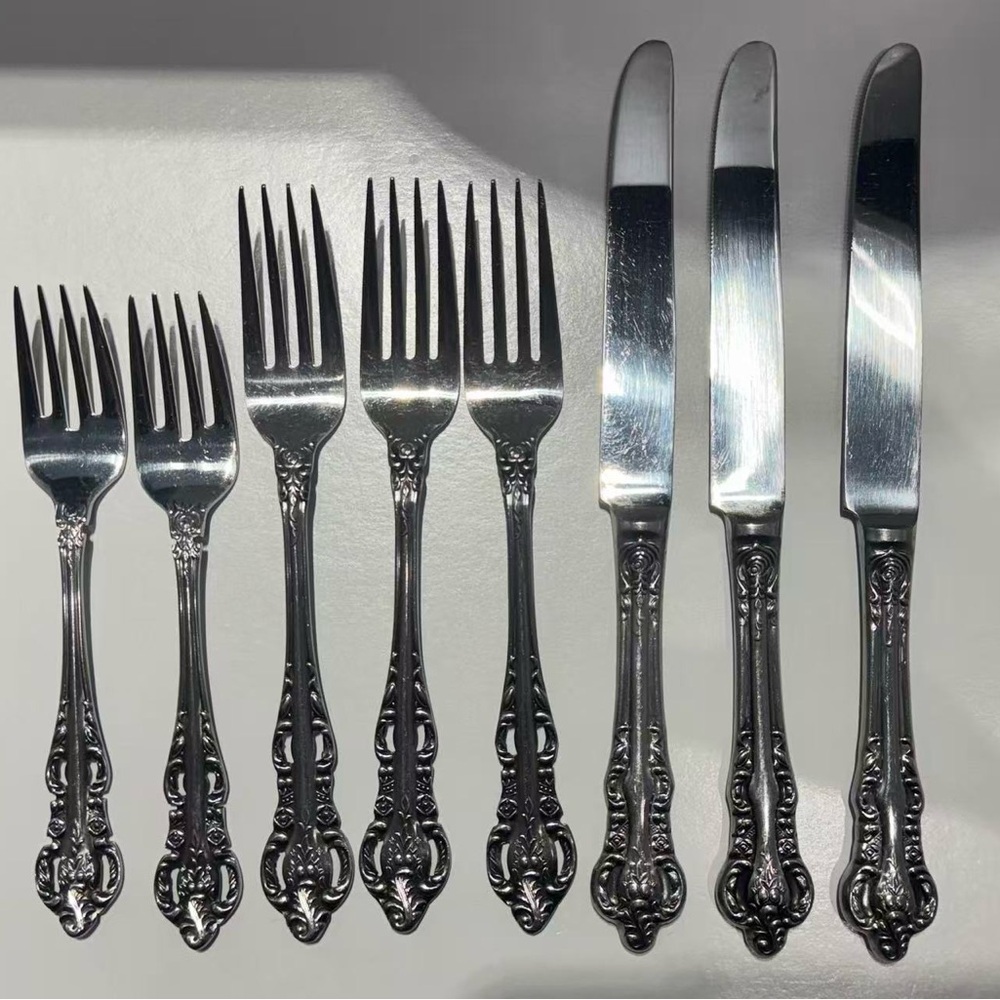 Vintage Stanley Roberts Stainless Japan  Flatware Lot 8 Ornate Floral Pattern